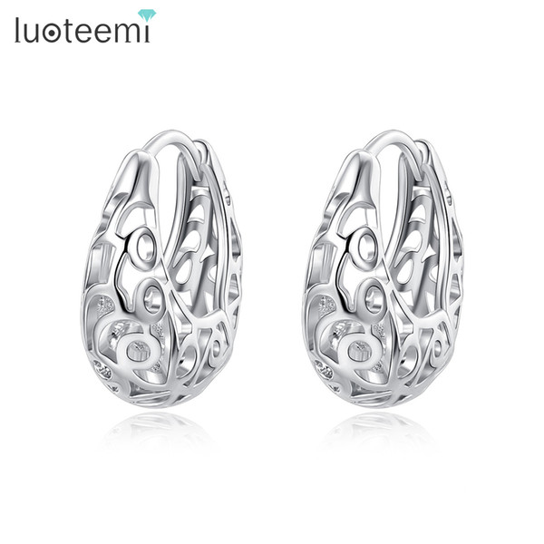 LUOTEEMI New Design Round Hollowed Stud Earrings for Women Wedding Party Bohemia Fashion Jewelry Christmas Gift