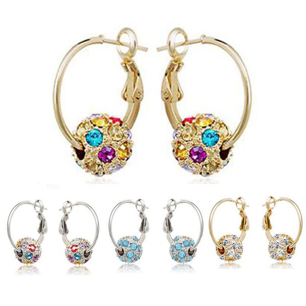 18K Gold Silver Plated Swarovski Crystal Hoop Earrings for Women Ladies Wedding Jewelry Clip On Dangle Earrings Diamond Drop Earrings