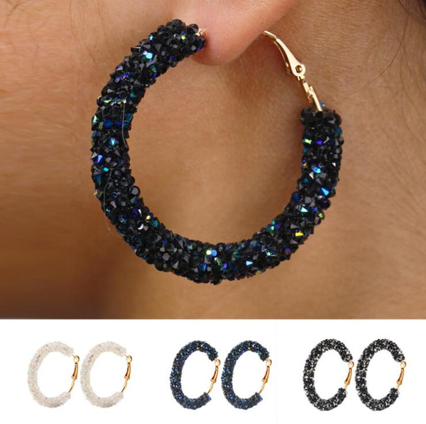 Brand designer new hoop earrings women fashion austrian crystal hoop earring geometric round shiny rhinestone big earings jewelry