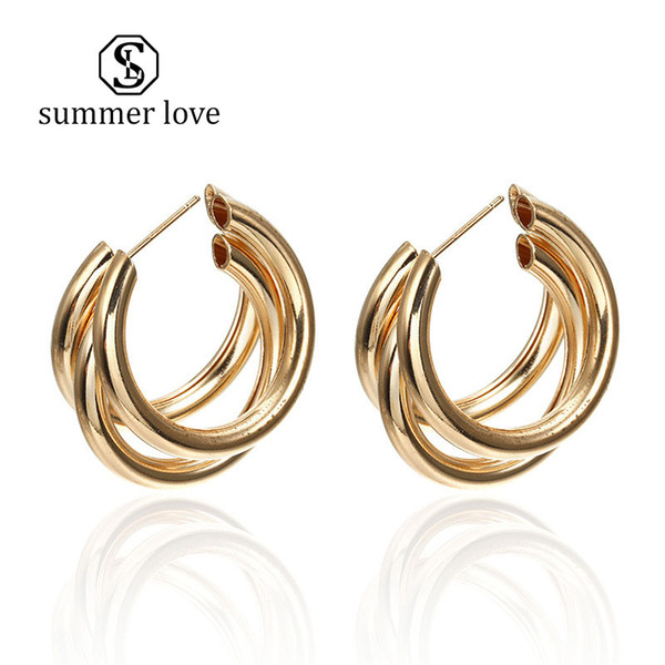 Hot Sale New Fashion Hoop Earrings Simple Gold&Silver Metal Girl C Shape Trend Earrings For Women Jewelry Gift