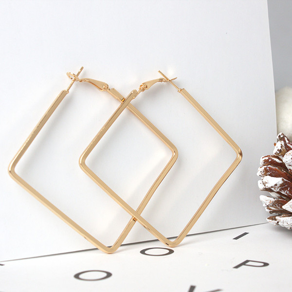 Hot Metal Square Hoop Earrings For Women Fashion Women Designer Jewelry Boho Geometric Simple Earrings Pendientes 5CM wholesales