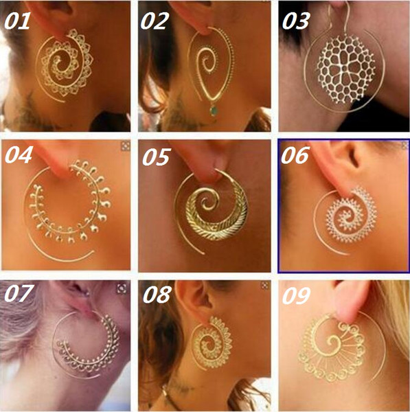 New Vintage Tribal Indian Spiral Hoop Earrings For Women Charming Fake Ear Piercing Jewelry Gold Silver