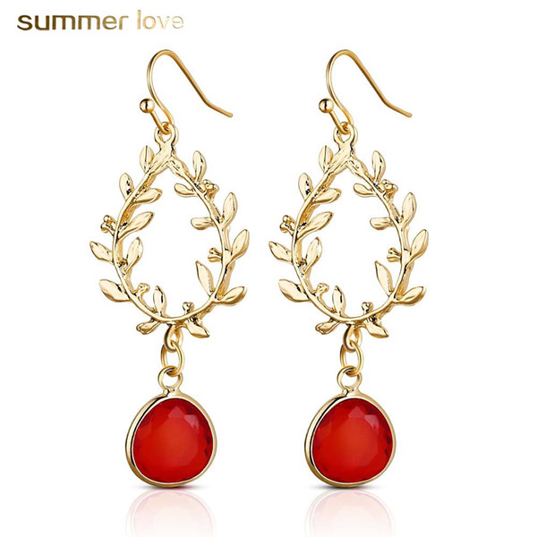 New Elegant Gold Olive Branches Leaf Crystal Dangle Earring for Women Fashion Gold Plating Drop Earring Wedding Valentine's Day Jewelry