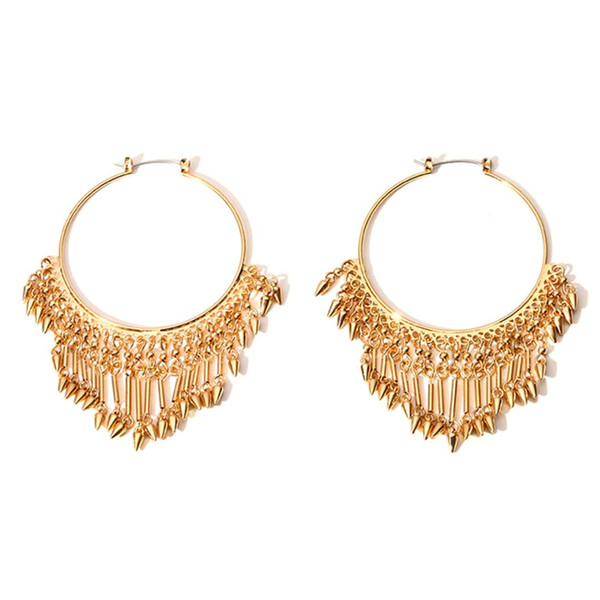 Gold Metal Beads Tassel Hoop Earrings For Women 2018