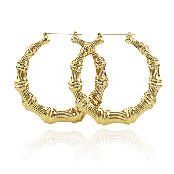 Luxury Jewelry Multiple Shapes Ethnic Large Vintage Gold Plated Bamboo Hoop Earrings for Women