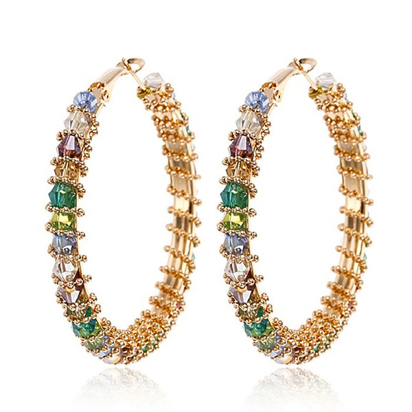 TIESET Yellow Gold Plated Zircon Hoop Earring Multicolor Gemstone Round Diamond Dangler jewelled Earring Free Shipping