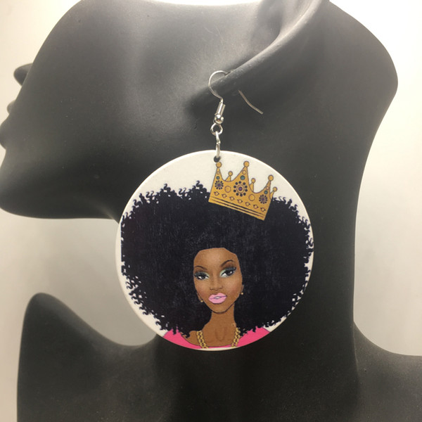 whole saleFree Shipping! Black Crown Woman Wooden Earrings