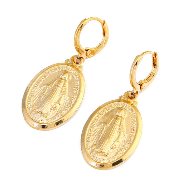 Virgin Mary Earrings Christmas Gifts 24K Gold Color Women Men Jewelry Earrings Wholesale Cross Earrings Jewelry