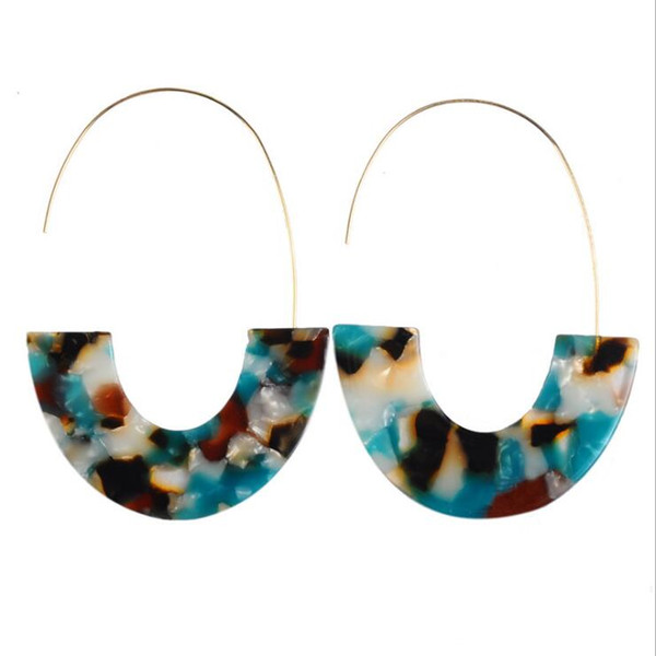 Semi-circular Copper Wire Ear Hooks Acetate Alloy Sheet Hoop Earrings for Women Europe United States America Fashion Jewelry Hot Sale