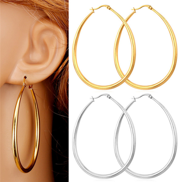 Big Size Hoop Earrings Trendy Never Fade 316L Stainless Steel Fashion Jewelry Women Gift Oval Hoop Earrings GE680