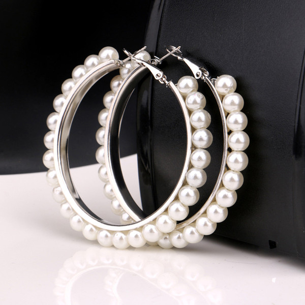 Women Girls Fashion Gold Silver Filled Pearls Hoop Earring Wedding Party Geometric Earings Fashion Jewelry 2018