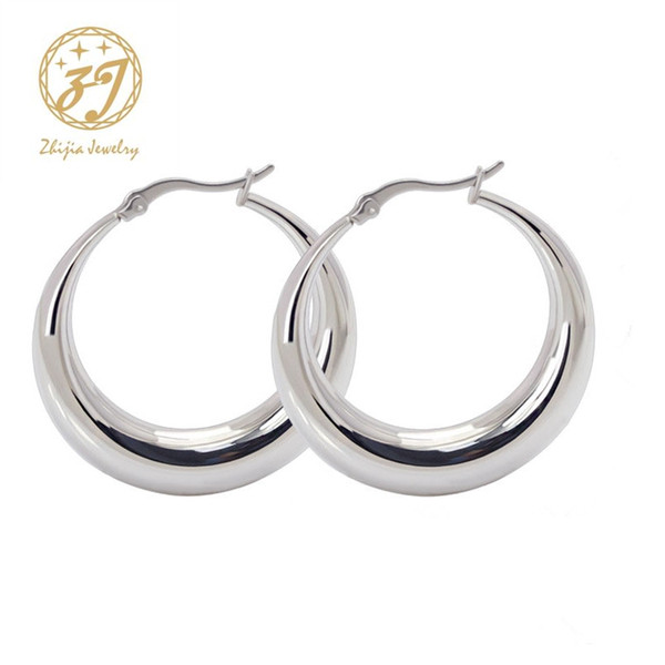 Zhijia Stainless Steel Jewelry Earring Thick Casual Simple Round Small Silver Hoop Earrings For Women Free Shipping