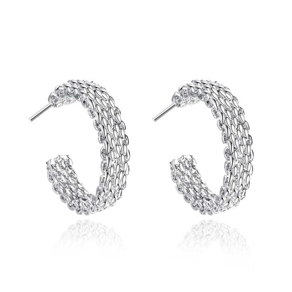 Vintage 925 Silver Plated Mesh Chains Circles Earrings Ladies Eardrop jewelry Hoop Women's Party Earrings Top Sale