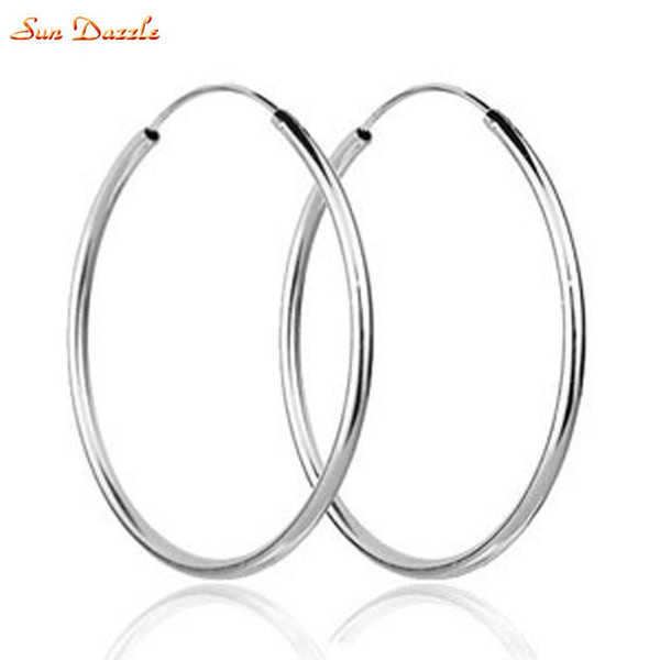 whole sale15~55mm 100% Genuine Real Pure Solid 925 Sterling Silver Hoop Earrings for Women Fine Jewelry Large Round Female Earrings Gift