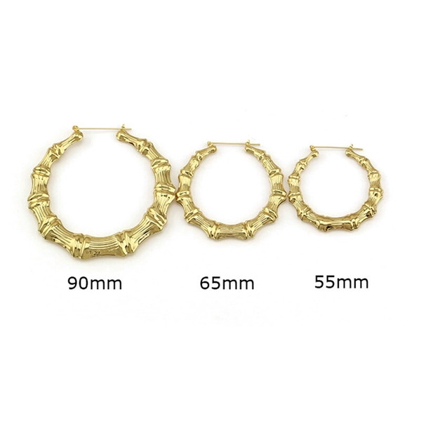 hip hop bamboo hoop earrings for women western hot sale simple huggie earring Exaggerated fashion jewelry 90mm 65mm 55mm golden rose gold