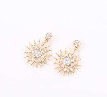 Full Rhinestone Sunflower Earring Punk Statement Women Girls Rose Gold Plated Studs Korean Style Crystal Party Jewelry