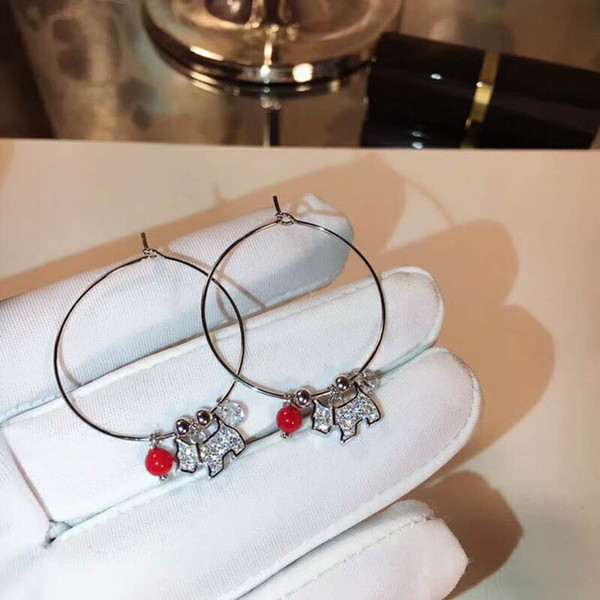 Puppy Red Ball Pendant Hoop Large Circle Earring Young Lady Fashion Cute Lovely 925 Silver All Matching Style