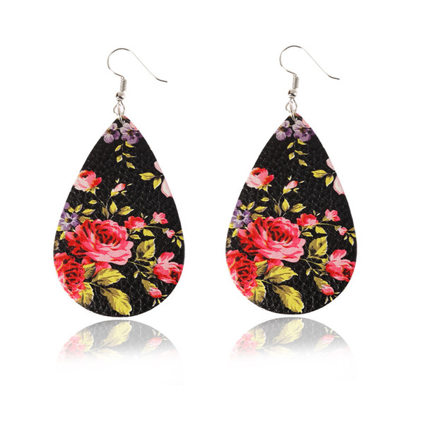 2019 Free Shipping Fashion Water Drop Leather Earrings Rose Stud Earrings Double-sided sequined leather earring for women best gift