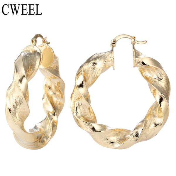 whole saleCWEEL Ethnic Women Big Hoop Earrings Bridal For Wedding Gold Color Vintage Jewelry Accessories Birthday Engagement Best Gift