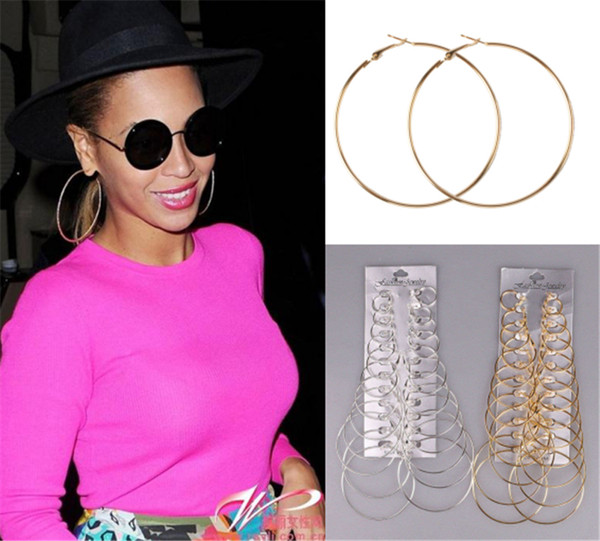 Oversize Big Circle Hoop Earrings Set For Women 12 Sizes Simple Punk Style Brincos Round Earrings Party Club Jewelry Gift Hiphop Bijoux