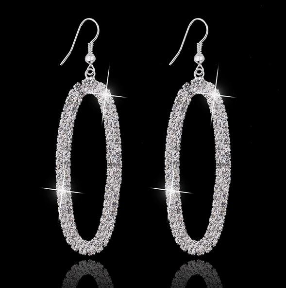 Earrings Hoop for Women Korean Fashion Jewelry Silver Plated Cubic Zirconia Round Drop Diamond Earrings Hanging Gold Plated Hoop Earrings