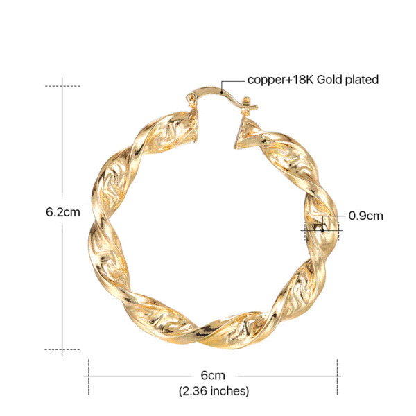 New Fashion Big Circle Punk Great Wall Pattern Hoop Earrings Twisted Gold Color For Women Party Wholesale Top Quality zk30