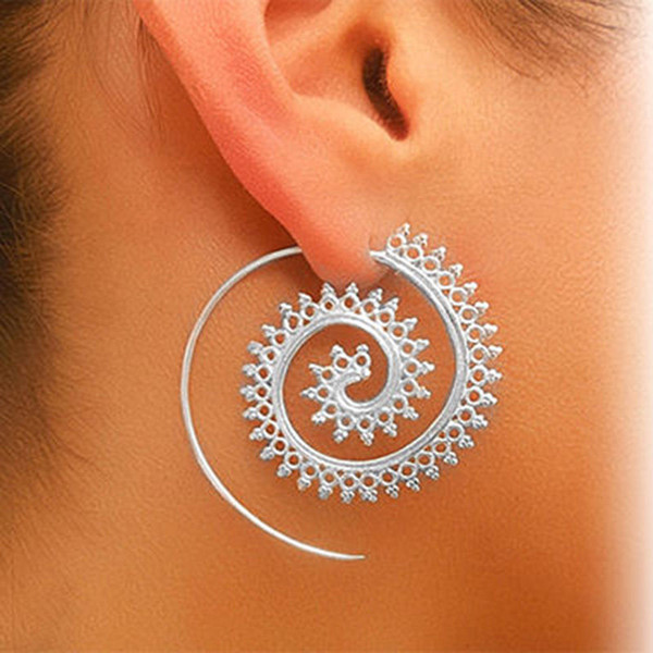 Trendy Personality Round Spiral Earrings Exaggerated Whirlpool Gear Earrings Gypsy Indian Tribal Ethnic Boho Earring Wholesale