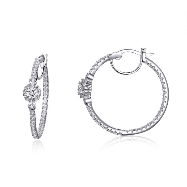 Brand New 925 Sterling Silver Crystal Rhinestone Hoop Diamond Round Stud Earrings for Gifts Girls Women