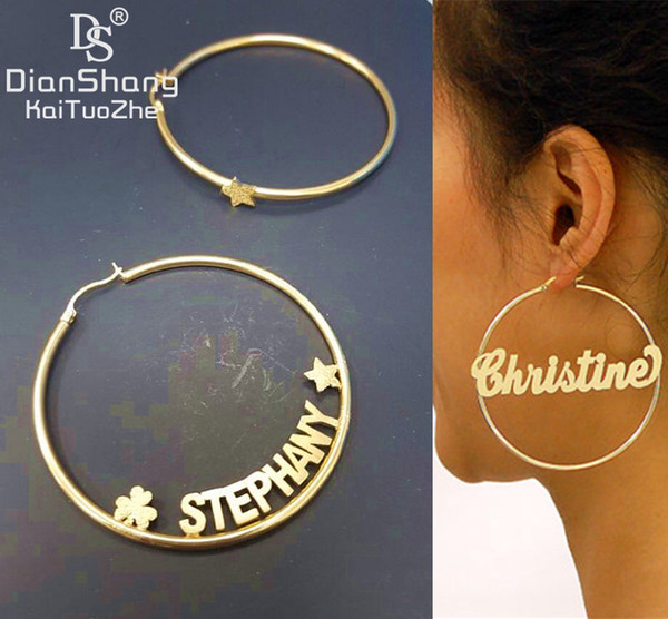 1Pairs Custom Name Mix Match Hoop Earrings Fashion Stainless Steel 70MM Diameter Boho Custom Name Plate Earrings Modern Brincos