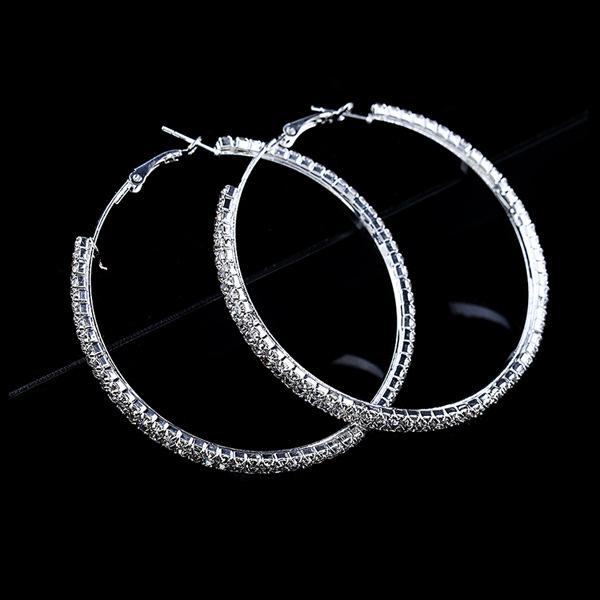 Fashion Big Crystal Earrings Hoops Large Hoop Earrings Silver Oorbellen Rond Creoles For Women Circle Jewelry Wedding Party Accessories