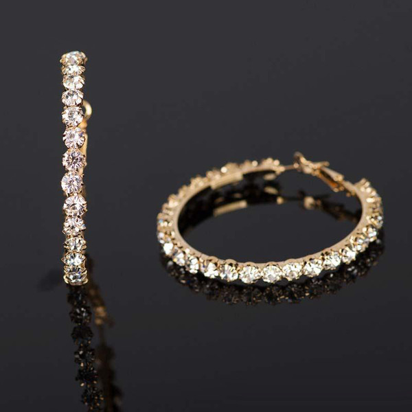 High Quality Rhinestone Crystal Round Hoop Earring for Women Girls Trendy Gold Silver Plating Dangle Earring Fashion Jewelry Gift