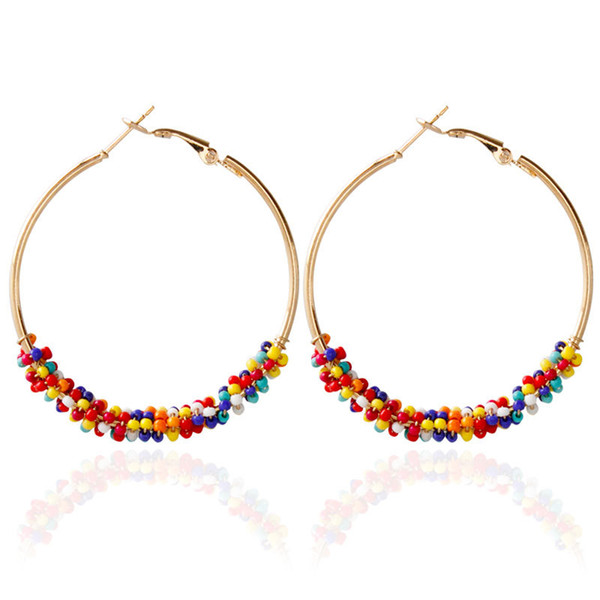 SHUANGR Rice Bead Temperament Ear Buckle Ear Clip Hoop Alloy Round Big Circle Geometric Earrings High quality Big Earrings