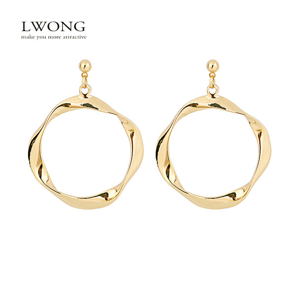 whole saleLWONG Fashion Gold Color Twisted Hoop Earrings Female Metal Circle Earrings Large Hoops Minimalist Jewelry Wholesale