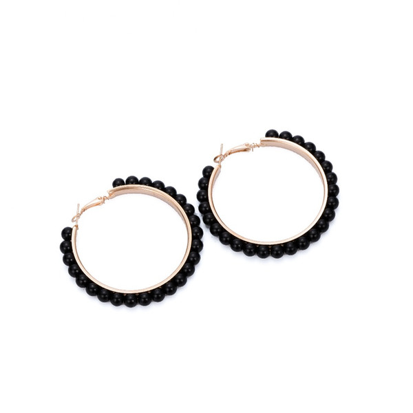 Women Korean Fashion Jewelry Imitation Pearl Gold Silver Color Ear Hook Hoop Circle Earrings For Female Cool Style Jewelry