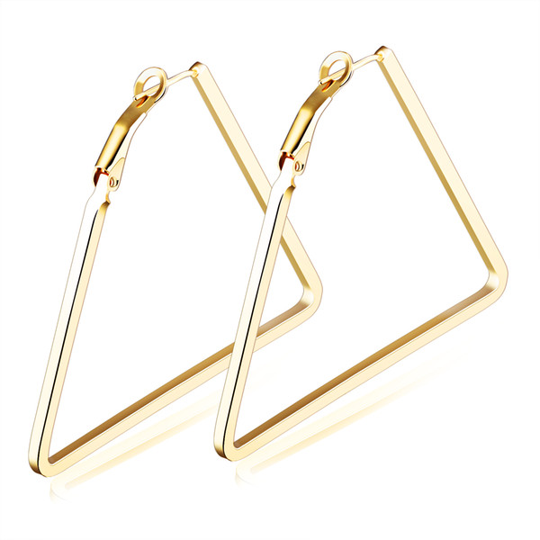 New Arrival Fashion 18K Yellow Gold Plated Triangle Earrings with Clip-Back 40mm-60mm Width Perfect Gift