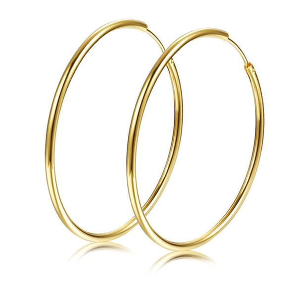 Womens Girls Smooth Hoop Earrings 18K Yellow Gold Filled Big Large Circle Huggies Earrings (40mm Diameter)