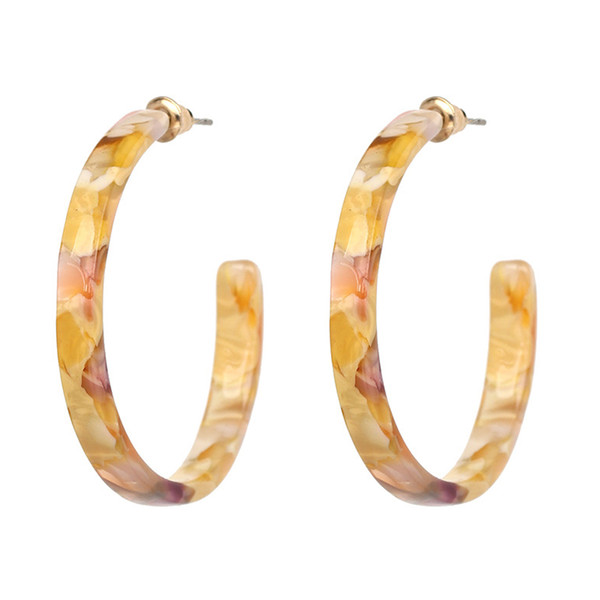 Women Acrylic Hoop Earrings Circle Geometry Resin Earrings Marble Pattern Lightweight Ear Drop Dangles Fashion Jewelry Yellow 1