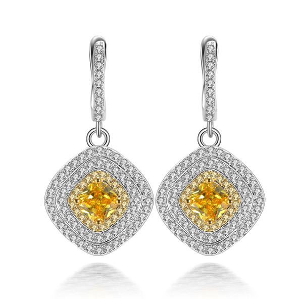 Luxury Zircon Earring Women Yellow Stone 925 Sliver Copper Plated Gold Diamond Jewelry Retro Red Earrings Fashion Accessories Jewellery