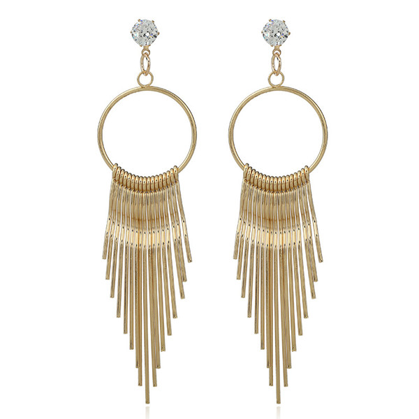 Women Transparent Zircon Metal Tassel Long Earrings Simple Design Hoop Stud Earrings Gold/Silver Party Jewelry 10PRS