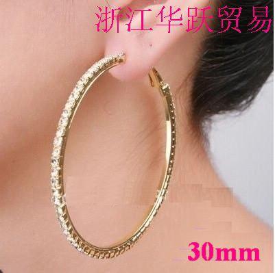 Basketball wives hoop earrings crystals Gold polish women earring 1row 30mm