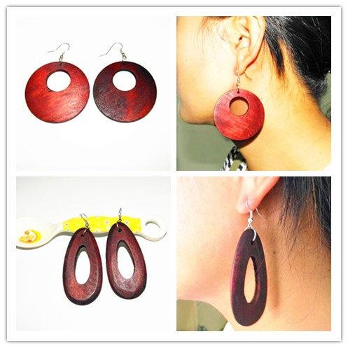 Vintage Drop Hoop Wood Earring Simple carving DIY Fashion Huggie Earrings handmade Women's Brand New arrival xmas gifts Discount 30pcs/lot