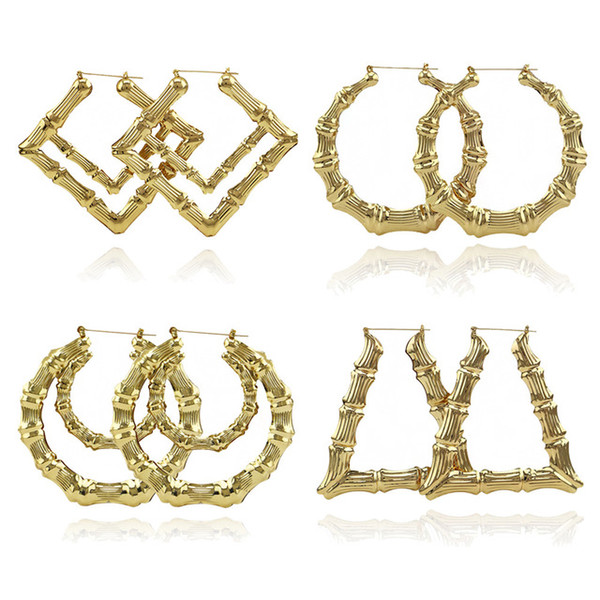 2019 Luxury Jewelry Multiple Shapes Ethnic Large Vintage Gold Plated Bamboo Hoop Earrings for Women 9 Modes free choice