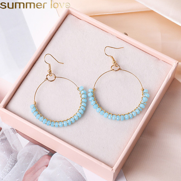 Bohemian Round Circle Beads Earrings Fashion Handmade Gold Color Big Circle Earing For Women Party Wedding Holiday Jewelry