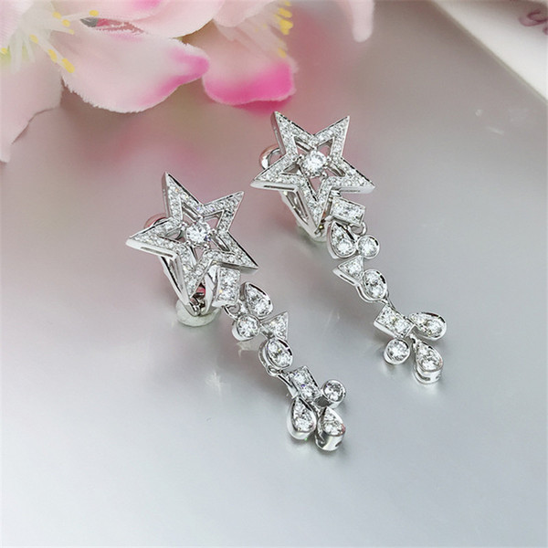 Vecalon Elegant Star Flower Shape Dangle earring 5A Cz 925 Sterling silver Party wedding Drop Earrings for women Jewelry Gift