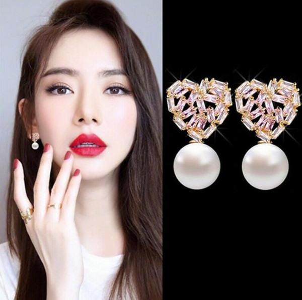 luxury designer pearl earrings jewelry for women new heart shape shining beauty earrings accessorries for party