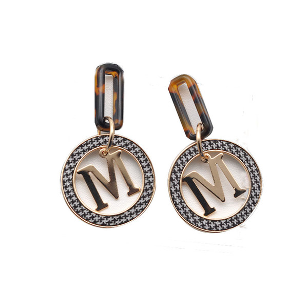 Fashion letter lattice circle earrings female new long paragraph exaggerated Europe and the United States retro port style temperament earri