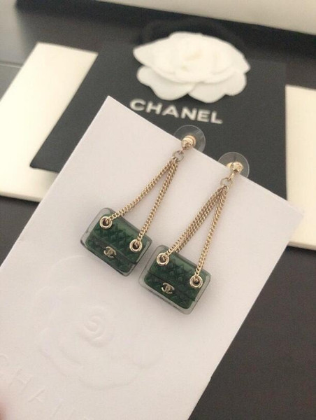 Ultra-Fashion Green Plaid Bag Earrings Stainless Steel 18k Gold Plated Brand New Luxury Designer Jewelry