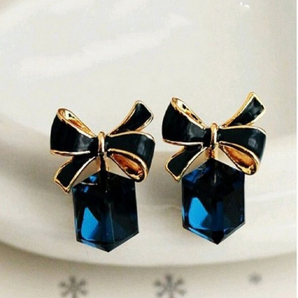 crystal box enamel cute bowknot bow earrings fashion women blue earring wholesale