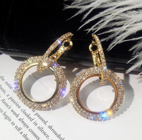 New rhinestone circle long earrings ladies temperament personality earrings Europe and the United States trend jewelry