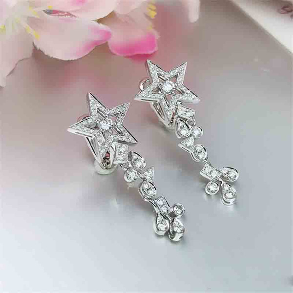 Elegant Star Flower Shape Dangle earring 5A Cz 925 Sterling silver Party wedding Drop Earrings for women Jewelry Gift